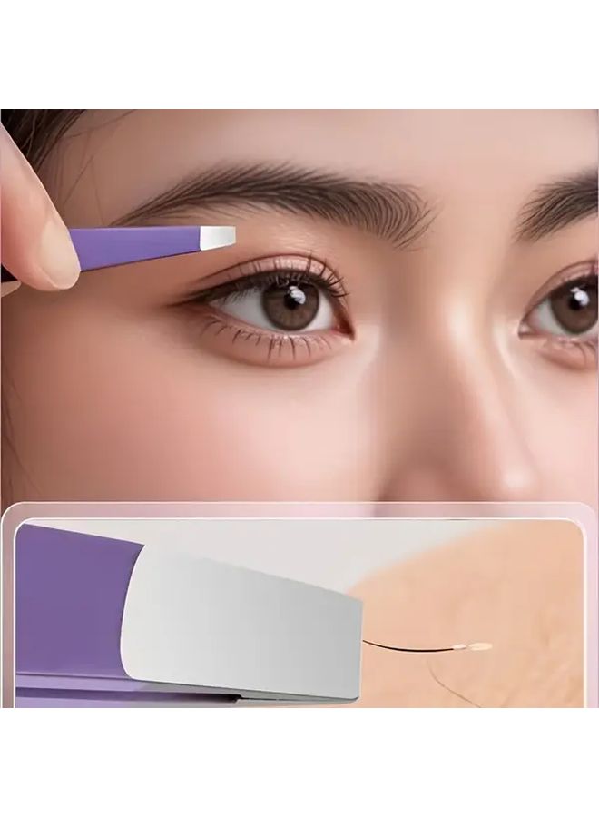 Purple Stainless Steel Tweezer Set 4pcs Slant Curved Tip for Eyebrow Shaping - Image 3