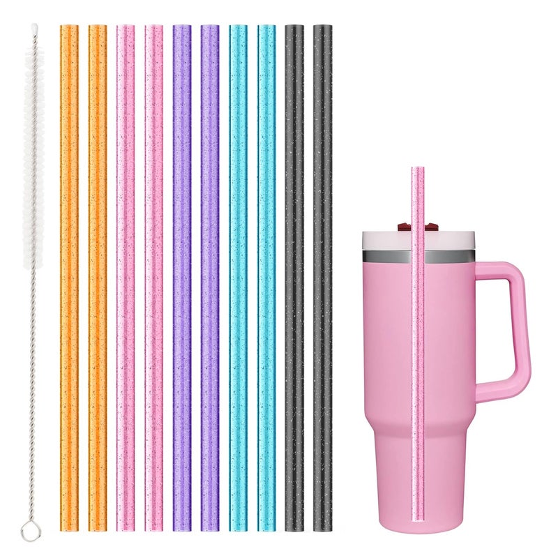 Beonsky Replacement Straw for Stanley Cup 40 oz 30 oz 64 oz Tumbler, 10 Pack Long Reusable Color Straws with Cleaning Brush, Dishwasher Safe, Plastic Straws for stanley cup accessories - Image 1