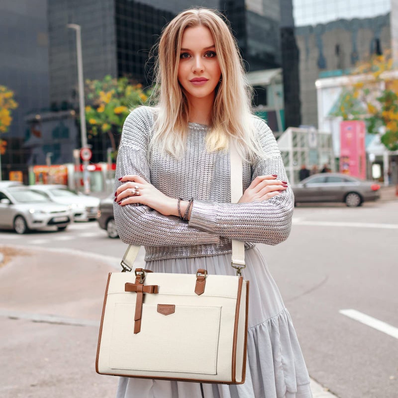 Keyli Laptop Tote Bag Canvas Laptop Bag For Women 15.6 Inch Casual Work Shoulder Bags Large Capacity Professional Business Office Computer Bag Briefcase Handbag Purses For Travel  Office  School Brown - Image 2