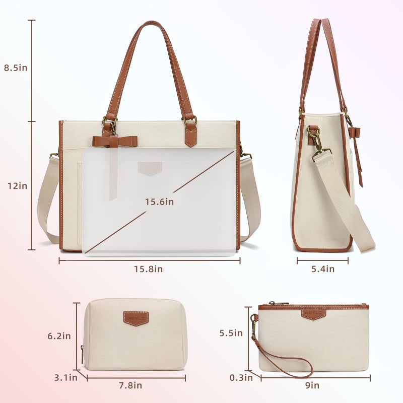 Keyli Laptop Tote Bag Canvas Laptop Bag For Women 15.6 Inch Casual Work Shoulder Bags Large Capacity Professional Business Office Computer Bag Briefcase Handbag Purses For Travel  Office  School Brown - Image 3
