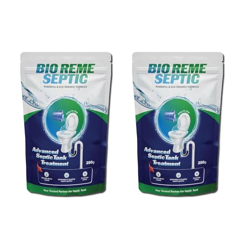 Bio Reme Septic Tank Cleaner Bacteria Powder for Sludge Build Up Reduction and Odour Control Eco Friendly Septic Care Maintenance Treatment for Toilet and Drain Pack of 2 Total 500 Gms - Image 1