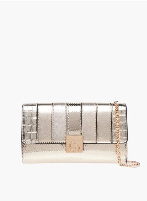 Women's Textured Crossbody Bag with Button Closure and Chain Strap