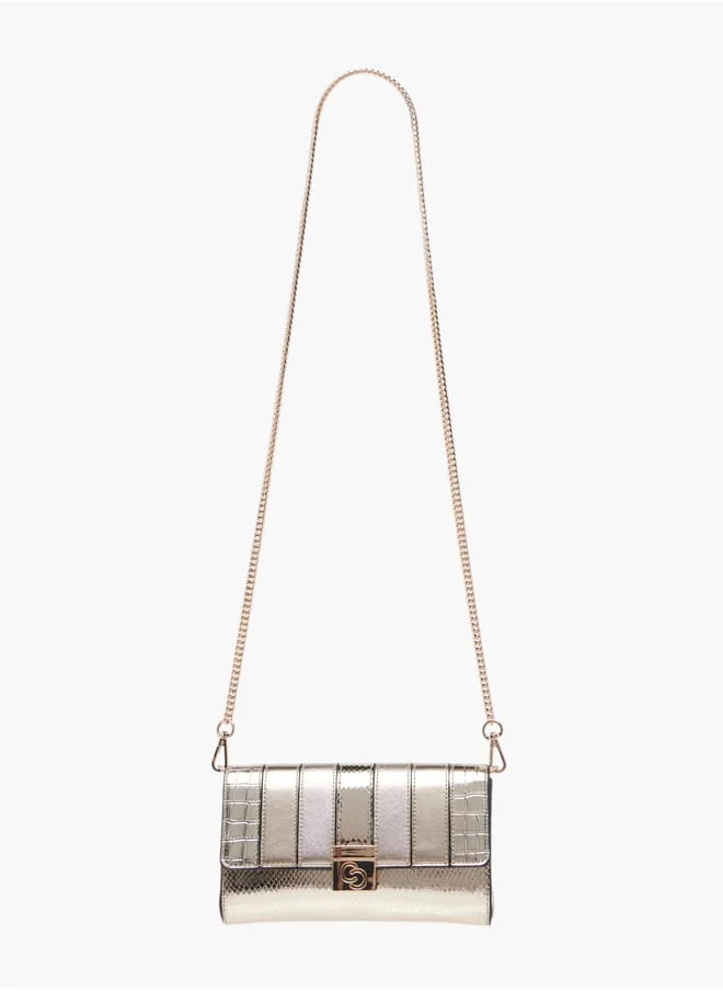 سيليست Women's Textured Crossbody Bag with Button Closure and Chain Strap Ramadan Collection