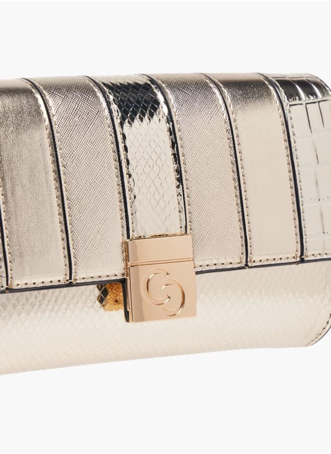 Celeste Women's Textured Crossbody Bag with Button Closure and Chain Strap Ramadan Collection