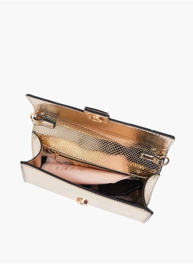 Women's Textured Crossbody Bag with Button Closure and Chain Strap