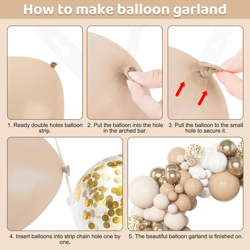 Amandir 153pcs White Sand Balloon Garland Arch Kit, Different Sizes 18 12 10 5 inch Beige Cream Champagne Gold Latex Metallic Confetti Balloons for Boho Neutral Baby Shower Birthday Party Decorations - Image 3