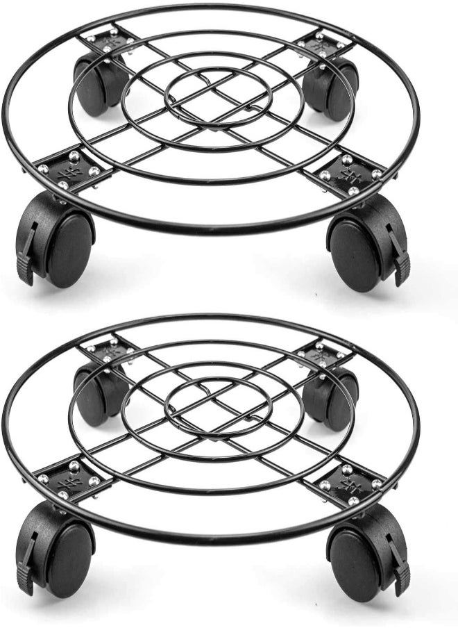 AKDC AKDC 2 Pack  Heavy Duty Iron Potted Plant Stand With Lockable Caster Wheels, Outdoor Caddy Indoor Plant Dolly, Black  - Image 1