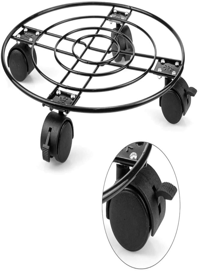 AKDC AKDC 2 Pack  Heavy Duty Iron Potted Plant Stand With Lockable Caster Wheels, Outdoor Caddy Indoor Plant Dolly, Black  - Image 3