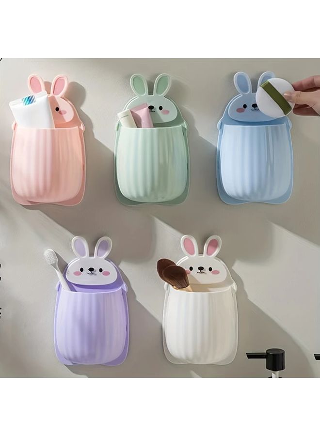 Green Rabbit Shaped Wall Mounted Toothbrush And Toothpaste Holder Space Saving Bathroom Accessory - Image 1