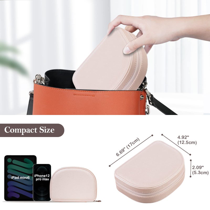ProCase Travel Size Jewelry Box, Small Portable Seashell-Shaped Jewelry Case, 2 Layer Mini Jewelry Organizer in PU Leather for Women -Champagne - Image 5