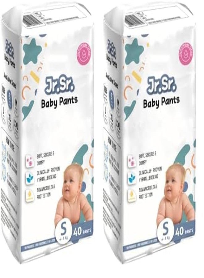 Jr. Sr. Baby Diaper Pants with Advanced Leak Protection | Soft & Comfortable | 4-8 Kg | Pack of 2 - S (40 Pieces)