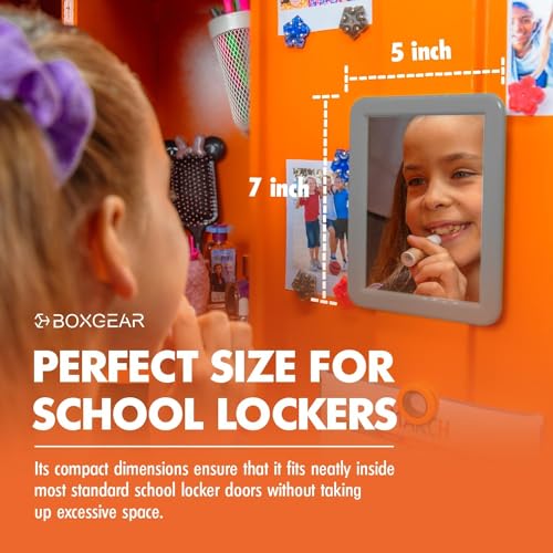 Boxgear Magnetic Locker Mirror - 5" x 7"- for School Locker, Bathroom, Household Refrigerator, Locker Accessory, Workshop Toolbox or Office Cabinet (Gray) - Image 3