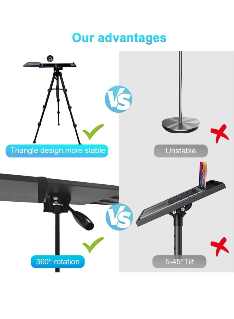 ELTRAZONE Projector Tripod Stand Universal Laptop Floor Holder Height Adjustable 53-110cm Foldable Projector Telescopic Support with 360 Rotating Enlarged Tray for Office Home Stage Studio Outdoor - Image 2