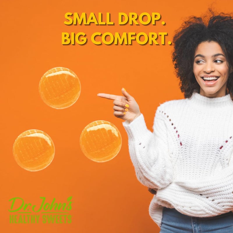 Dr. John's Healthy Sweets قطرات فم جاف برتقالية من د. جون الصحية للحلويات بدون سكر، خالية من الأصباغ، نباتية، صديقة للكيتو، 24 قطعة، 3.85 أونصة كيس - Image 4