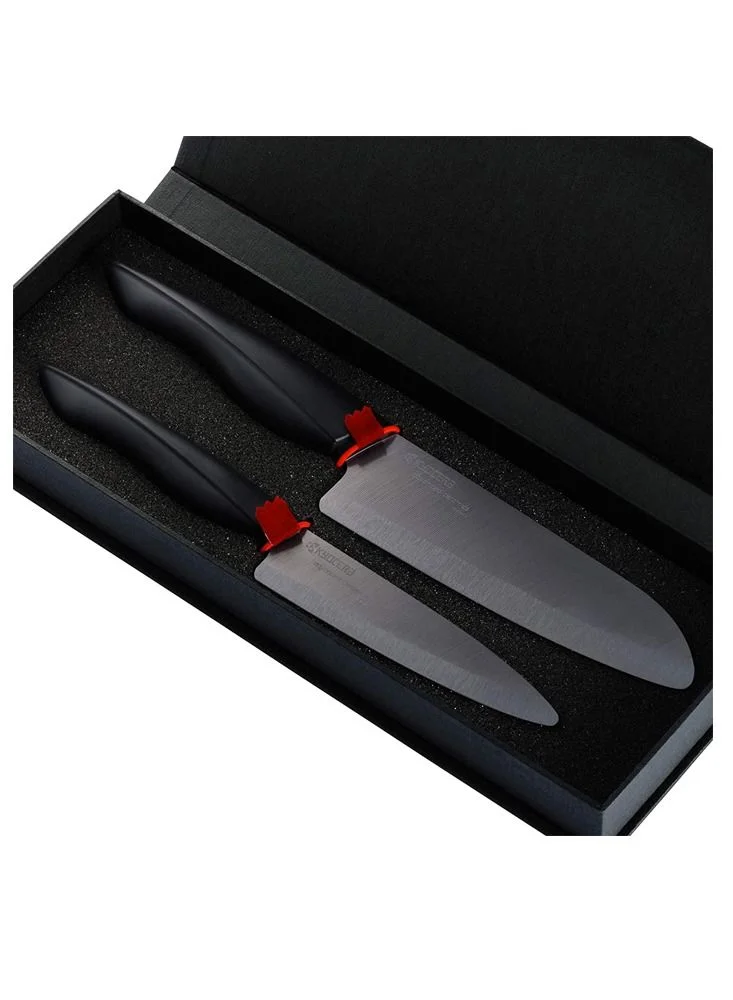 Kyocera Advanced Ceramics Kyocera Black Ceramic Chefs Santoku Utility Knife 2 Piece Knife Set For Kitchen