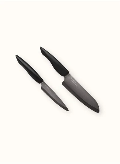 Kyocera Advanced Ceramics Kyocera Black Ceramic Chefs Santoku Utility Knife 2 Piece Knife Set For Kitchen