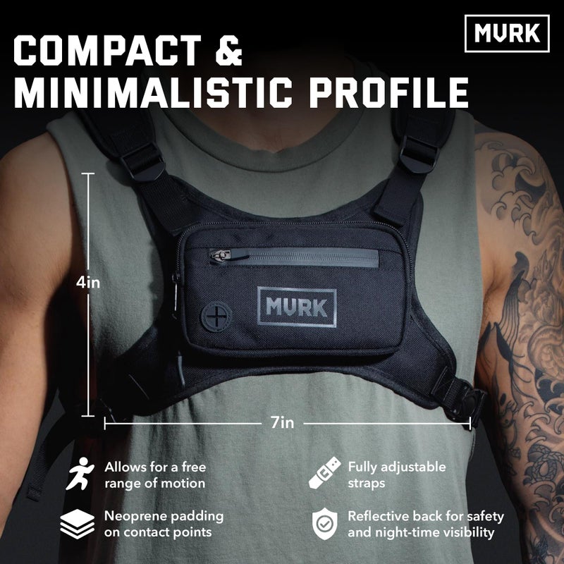 MVRK Water Resistant Chest Pack - Minimalist Running Pack For Workouts, Phone Holder With Extra Storage, Lightweight Running Vest Backpack with Reflective Back (Black) - Image 3