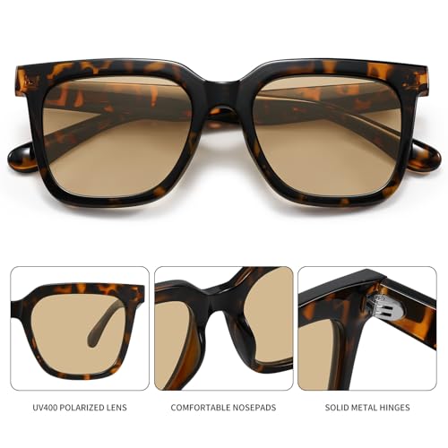 Fozono Large Square Sunglasses Trendy Polarized Sunglasses for Women Men Classic Retro Style UV400 Protection - Image 3