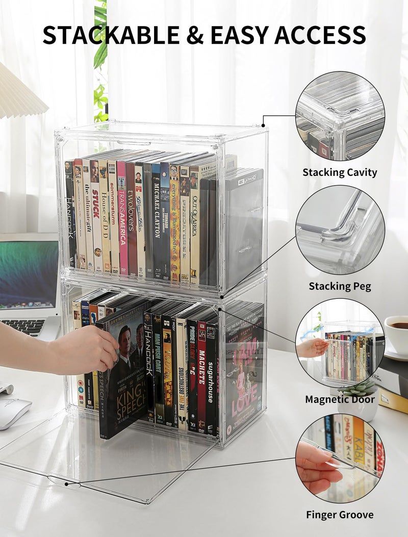 Beveetio Acrylic 2-Pack DVD Storage Box, Stackable DVD Case Holder Organizer With Door, Clear CD Storage Box For CDs, Blu Ray, Discs, Video Games, Holds Up to 34 Cases - Image 3