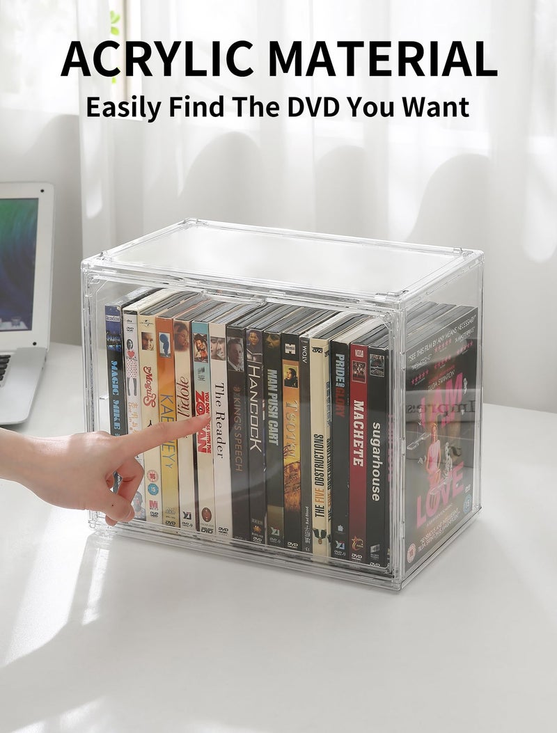 Beveetio Acrylic 2-Pack DVD Storage Box, Stackable DVD Case Holder Organizer With Door, Clear CD Storage Box For CDs, Blu Ray, Discs, Video Games, Holds Up to 34 Cases - Image 2
