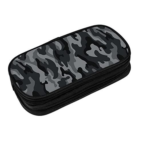 Perinsto Army Camouflage Pencil Case Big Capacity Multi Compartment Stationery Box Black And Grey Camo Pencil Pouch Holder Desk Organizer For School Office Home, Black - Image 1