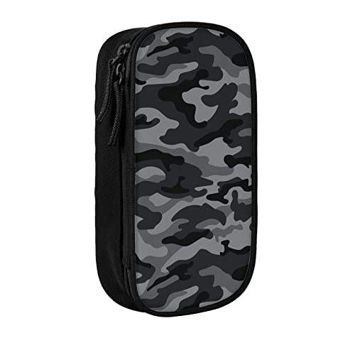 Perinsto Army Camouflage Pencil Case Big Capacity Multi Compartment Stationery Box Black And Grey Camo Pencil Pouch Holder Desk Organizer For School Office Home, Black - Image 2