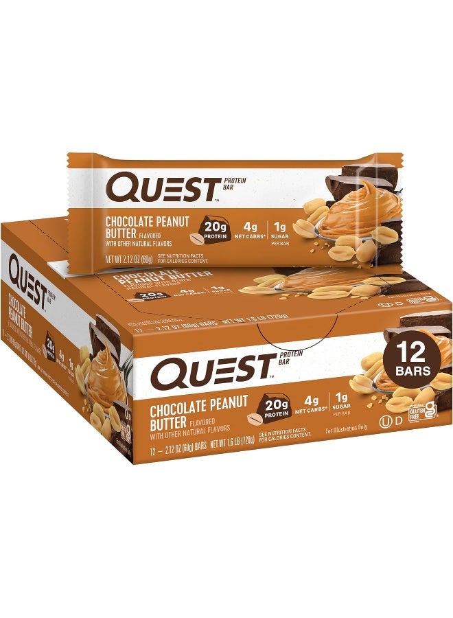 Quest Nutrition Chocolate Peanut Butter Bars, High Protein, Low Carb, Gluten Free, Keto Friendly, Chocolate Peanut Butter - 12 Count - Image 1