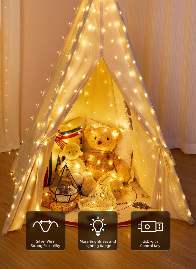 Brightown 300 LED Fairy Curtain Lights, 9.8ft x 9.8ft Warm White Curtain String Lights, USB Plug in 8 Lighting Modes Christmas Decoration, Hanging Lights with Remote for Bedroom Indoor Weddings Dorm - Image 3