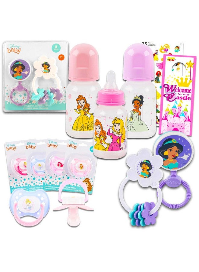 Disney طقم هدايا بيبي من ديزني برينسيس، هدايا حفلات استقبال المواليد للبنات محايدة - 8 قطع من أساسيات المواليد مع جرس، زجاجة، مصاصة، ملصقات ألبوم قصاصات، والمزيد - Image 1