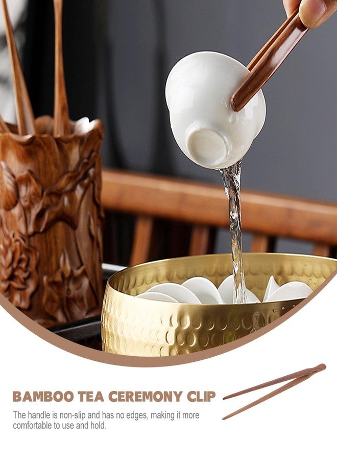 SHOWERORO Bamboo Tea Ceremony Clip 7.48 Inch Wooden Kitchen Tongs Food Serving Cooking Utensils for Bbq Tea Fruit Bread - Image 2