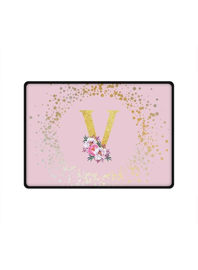 Stylizedd Designer Gaming Mouse Pad  Anti-Skid Mousepad Large Keyboard Mouse Pad Desk Mat Custom Monogram Initial Letter Floral Pattern Alphabet - V  (Pink) - Image 1