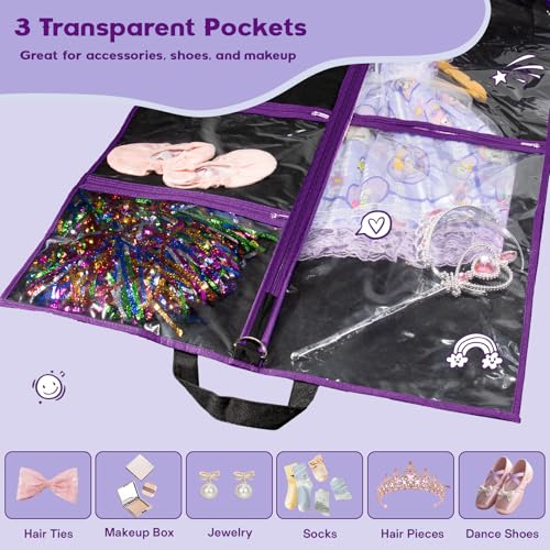 Hopack Dance Garment Bags for Dancers, 40" Garment Bags for Hanging Clothes with 3 Clear Zipper Pockets, Cheer Uniform Garment Bag for Suits, Travel & Sports Jersey, Cheer Uniform (Purple, 1Pack 40") - Image 4