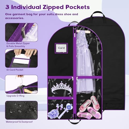 Hopack Dance Garment Bags for Dancers, 40" Garment Bags for Hanging Clothes with 3 Clear Zipper Pockets, Cheer Uniform Garment Bag for Suits, Travel & Sports Jersey, Cheer Uniform (Purple, 1Pack 40") - Image 2