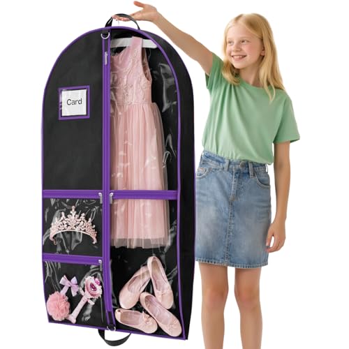 Hopack Dance Garment Bags for Dancers, 40" Garment Bags for Hanging Clothes with 3 Clear Zipper Pockets, Cheer Uniform Garment Bag for Suits, Travel & Sports Jersey, Cheer Uniform (Purple, 1Pack 40") - Image 1