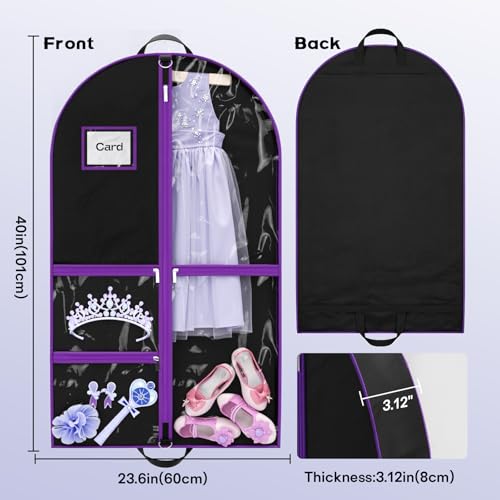 Hopack Dance Garment Bags for Dancers, 40" Garment Bags for Hanging Clothes with 3 Clear Zipper Pockets, Cheer Uniform Garment Bag for Suits, Travel & Sports Jersey, Cheer Uniform (Purple, 1Pack 40") - Image 5