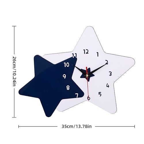 De'rons Decorative Silent Non-Ticking Cartoon Wall Clock for Kids Room Bedrooms Classrooms Playrooms Nursery School Wall Decor Washable Without Glass Clocks for Child Room Décor 26 x 35 Cm (Star) - Image 2