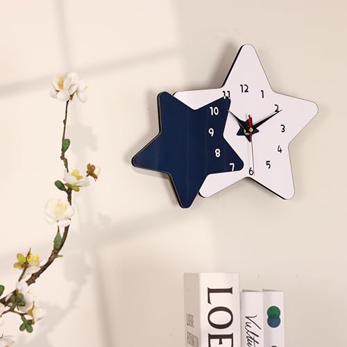 De'rons Decorative Silent Non-Ticking Cartoon Wall Clock for Kids Room Bedrooms Classrooms Playrooms Nursery School Wall Decor Washable Without Glass Clocks for Child Room Décor 26 x 35 Cm (Star) - Image 1