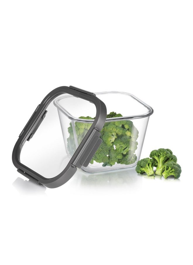 TREO - Treo by Milton Hi Borosilicate Clip Fresh Square Deep Container, Microwave Oven Safe, Glass Tiffin with Air Tight Lid, Multipurpose Storage Box, 2000 ml, Transparent, 1 Piece - Image 1
