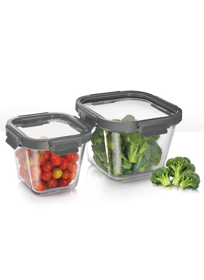 TREO - Treo by Milton Hi Borosilicate Clip Fresh Square Deep Container, Microwave Oven Safe, Glass Tiffin with Air Tight Lid, Multipurpose Storage Box, 2000 ml, Transparent, 1 Piece - Image 1
