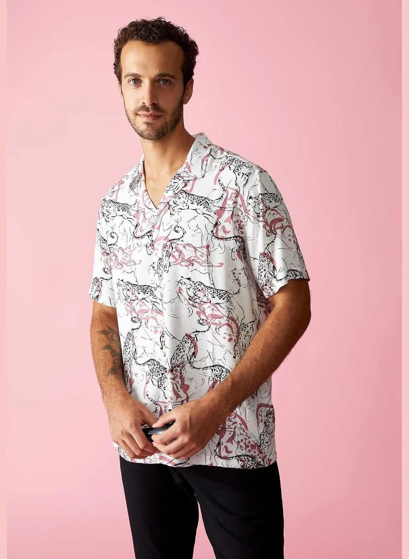 DeFacto Man Modern Fit Resort Neck Woven Short Sleeve Shirt