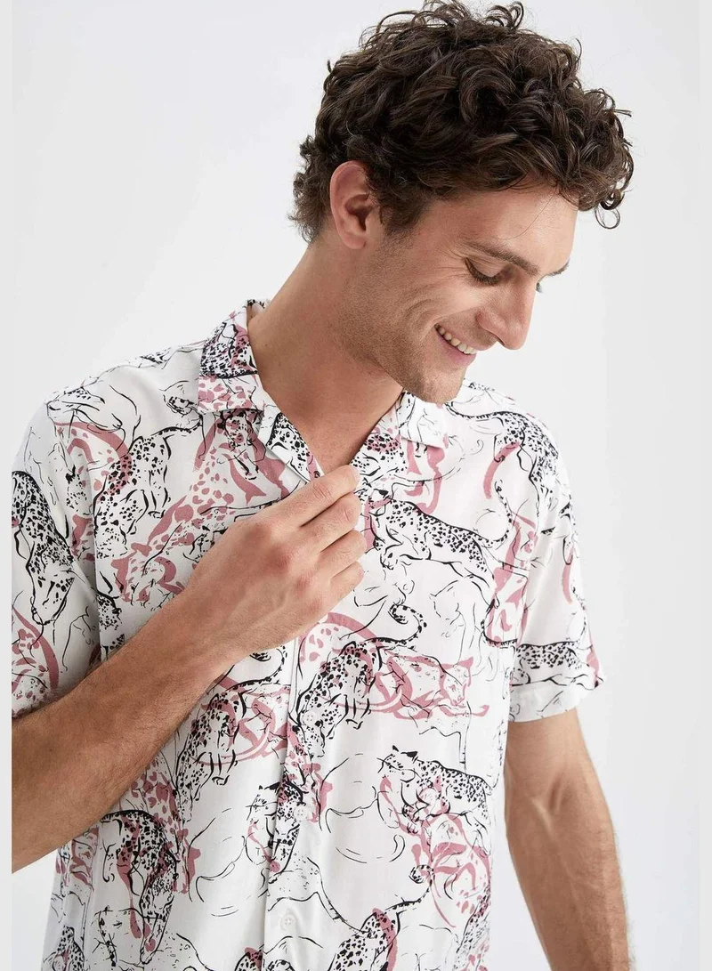 DeFacto Man Modern Fit Resort Neck Woven Short Sleeve Shirt