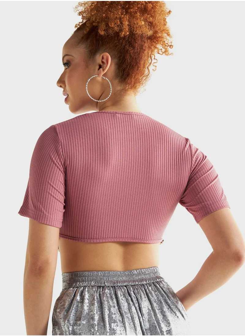 فاف Crew Neck Embellished Crop Top