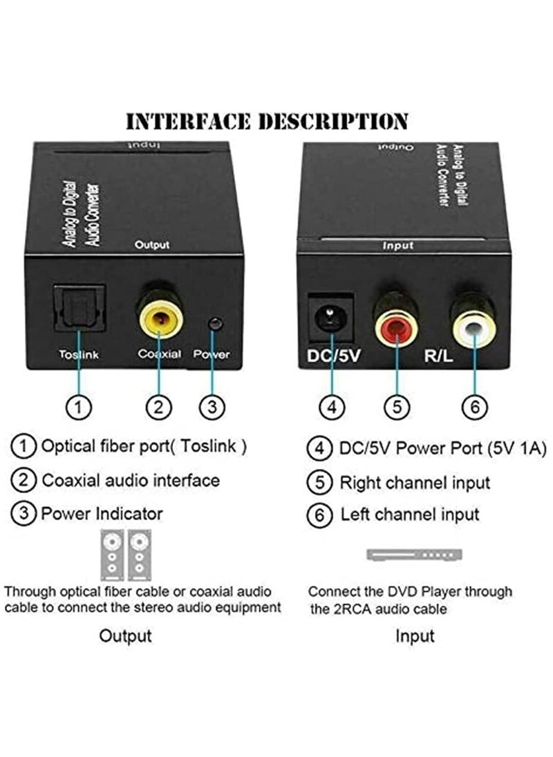 Generic - Analog to Digital Converter L/R RCA Analog to SPDIF Coaxial Optical Toslink Digital Audio Converter Adapter - Image 1