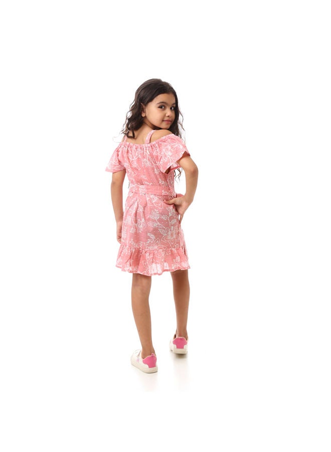 Andora Girls Floral  Dress With Waist Belt - Cashmere - Image 3