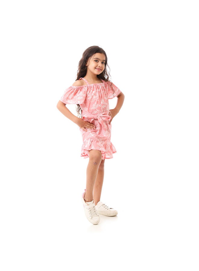 Andora Girls Floral  Dress With Waist Belt - Cashmere - Image 4
