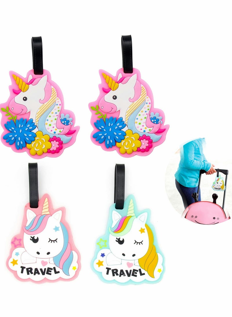 Unicorn Luggage Tags - 4 Pack Colorful Travel Tags for Ladies & Kids, Durable Name ID Identifiers for Backpacks & Suitcases, Fun & Clear Design - Image 1
