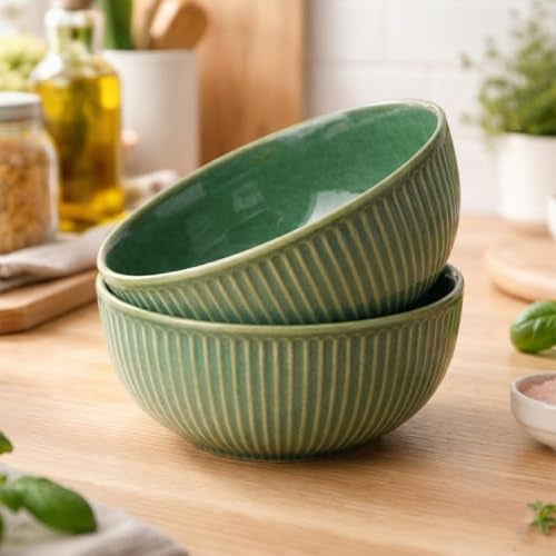The Earth Store Glam Green Ceramic Serving Bowl - Set of 2, 850 ML Each | Versatile Ceramic Bowls for Snacks, Dal, and More | Perfect for Christmas Gift | New Year Gift & Daily Use - Image 1