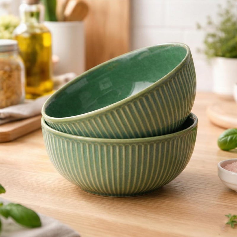 The Earth Store Glam Green Ceramic Serving Bowl - Set of 2, 850 ML Each | Versatile Ceramic Bowls for Snacks, Dal, and More | Perfect for Christmas Gift | New Year Gift & Daily Use - Image 5