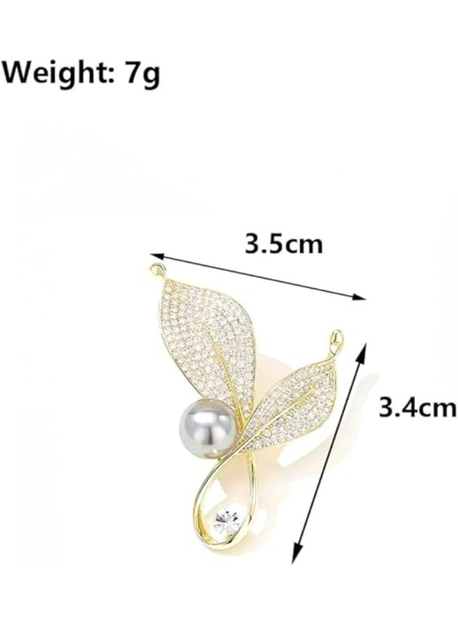 Dainty Gold Crystal Flower Brooch Pin Shiny Zircon Pearls Floral Femininity Brooch Trendy Prom Costume Jewelry Accessories Gift for Women - Image 5