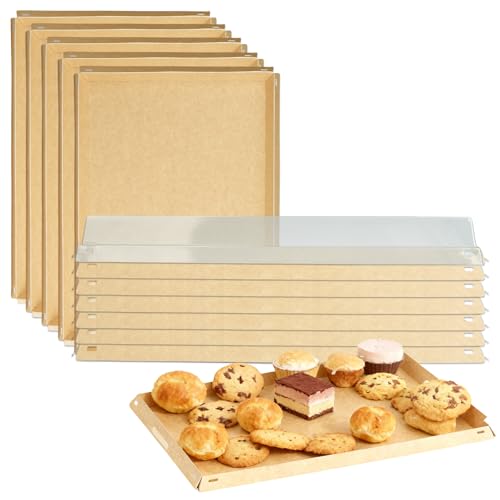 VIVAVENTURE 5 Pack 165 x 11 Serving Trays Sets Catering Trays with Lids Paper Charcuterie Boxes with Clear Lids Party Platters Take Out Food Containers for Snacks Fruit Cookies Dessert Sandwiches - Image 1
